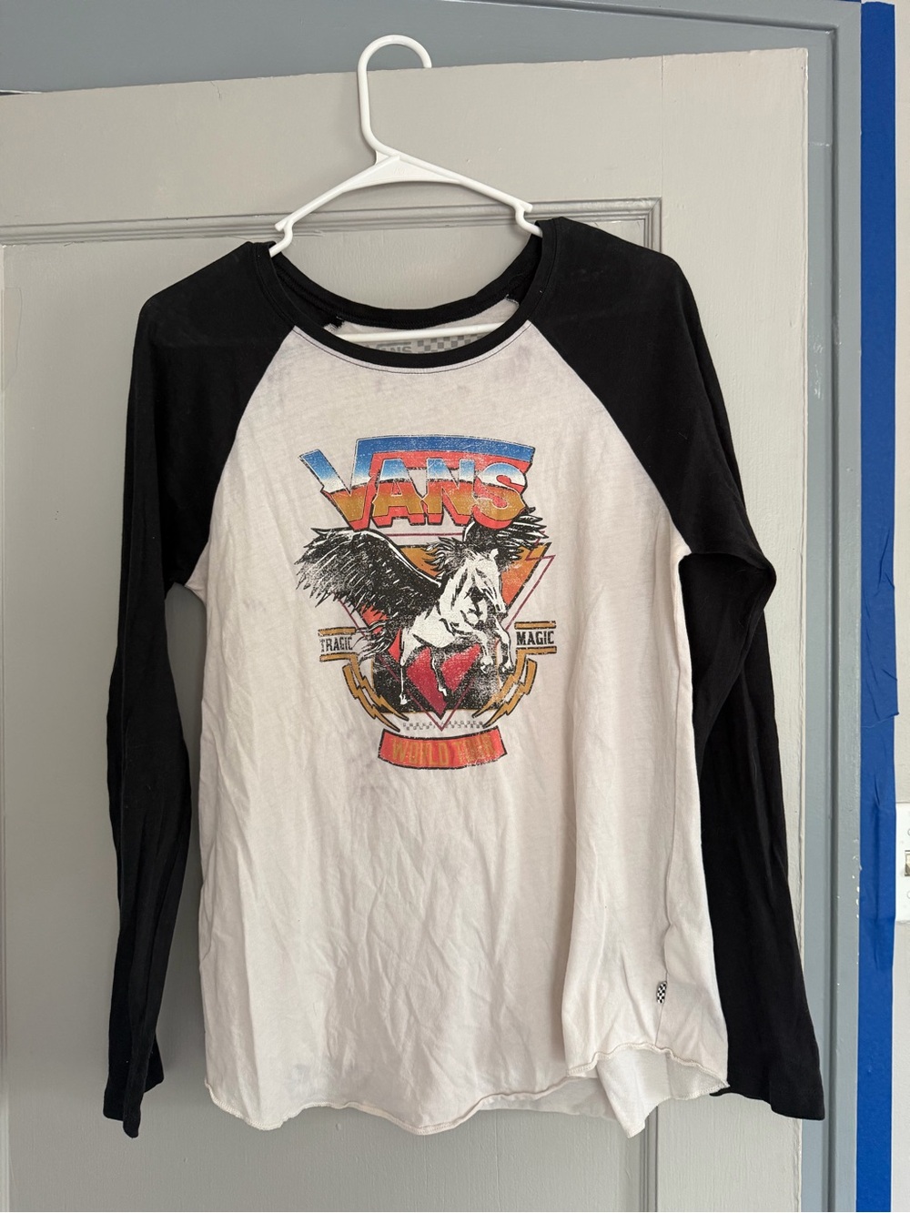 Vans Black & White Long-Sleeve Raglan Tee Size